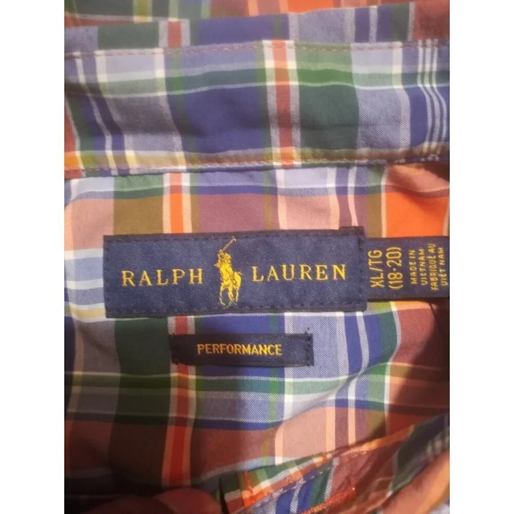 NWT Ralph Lauren Shirt Boys Youth XL 18-20 Orange Green Performance SS Pony